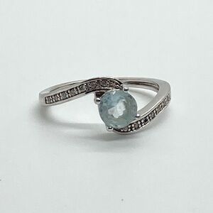 Vtg Sterling Topaz & Diamond 925 Silver Wave Design Ring | Sz 8
